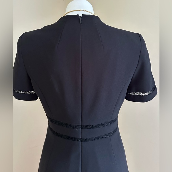 Liz Claiborne Black Midi Dress Square Neck Striped Lace Sleeves & Waist Sz P8 - Picture 8 of 16